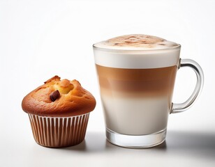  Latte and a muffin in a white isolated background
