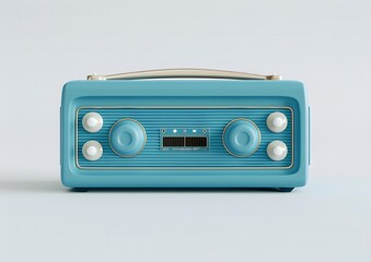 Fototapeta premium Retro Blue Radio on a White Background