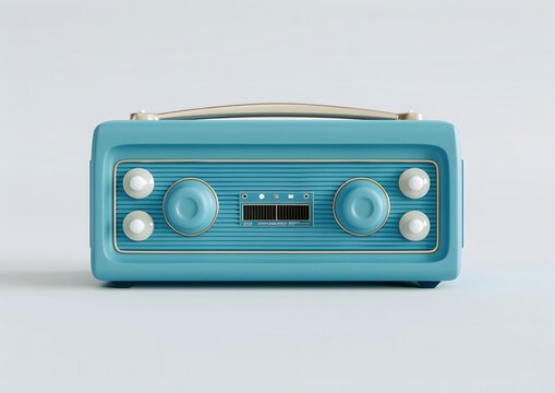  Retro Blue Radio on a White Background
