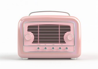 Cute Pink Retro Radio on White Background