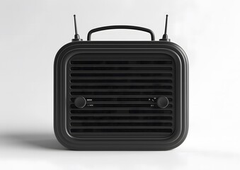 Black Retro Radio on a White Background  