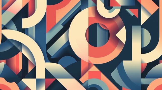 Abstract contemporary backdrop with intersecting geometric shapes in a range of colors, evoking depth and visual appeal