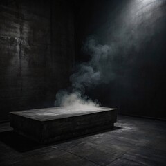 Black Podium in a Smoky Studio: Intriguing Product Launch Setting - Generative AI