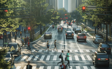 New York, USA - July 03, 2018: 2nd Avenue and East Houston Street busy intersection on a summer day