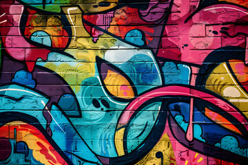 Fototapeta premium illustration of a wall with a lot of abstract graffiti. brick wall texture