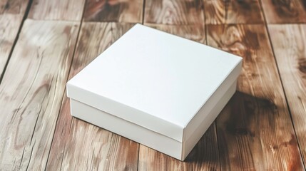 Fototapeta premium Mock up of white box on wood background