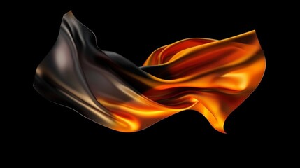 Obraz premium Elegant display of luxurious black and orange fabric on a deep black background, with touches of gold and yellow. Ample space for creative projects