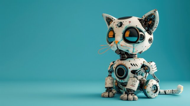 Cute robot cat on a blue background. --ar 16:9 Job ID: 96c141b0-bb5e-47c3-9861-9f6c9b184c92 - Powered by Adobe