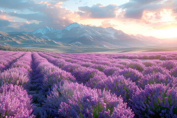 Lavender fields sway gently in the breeze, filling the air with a calming scent. Concept of tranquility and natural aromatherapy. Generative Ai.