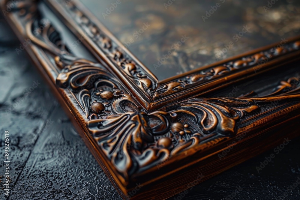 Poster a detailed view of a picture frame sitting on a table