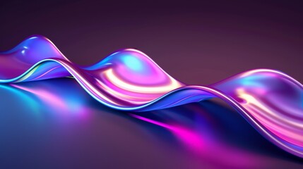 Fototapeta premium Holographic wavy shape reflects iridescent colors on a dark backdrop