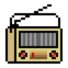 Vintage radio in 8 bit pixel art style. Old retro style radio 