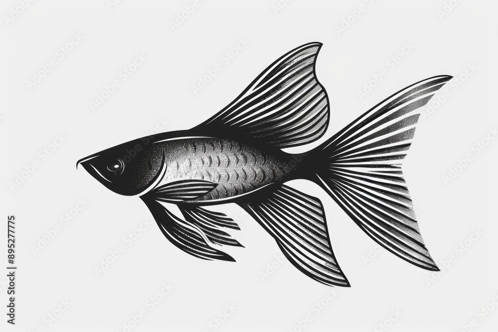 Sticker a detailed illustration of a fish in monochrome tones