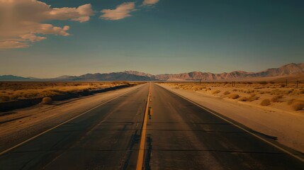 Naklejka premium Long straight road in the desert