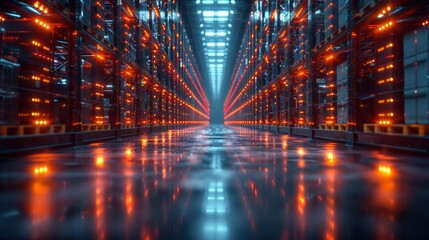 Futuristic data center with red lights - generative ai