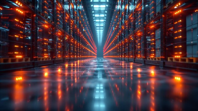 Futuristic data center with red lights - generative ai