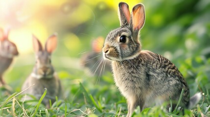 Obraz premium Rabbits discovering an entertaining course, energetic and curious
