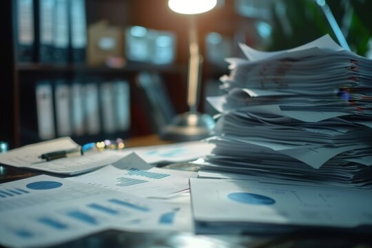 Collection of graphs and analytics charts on office desk