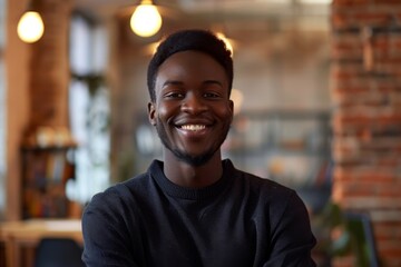 Fototapeta premium Portrait of a young male worker in startup company office