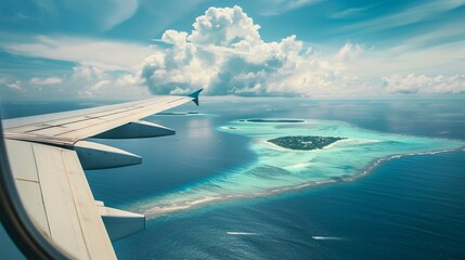 Amazing panorama at Maldives. Luxury resort villas seascape with soft led lights under colorful sky. Beautiful beach background for vacation holiday