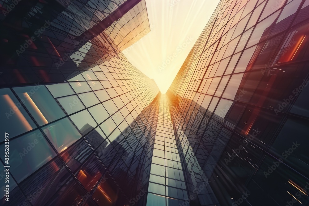 Poster tall building with numerous windows, perfect for cityscape or architecture images