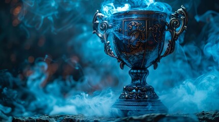 Mystical trophy with blue smoke - generative ai