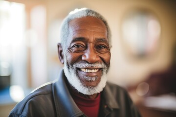 Fototapeta premium Portrait of a smiling elderly senior African American man in nursing home