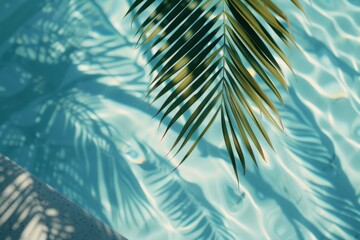 Palm leaves drifting shadows on a swimming pool