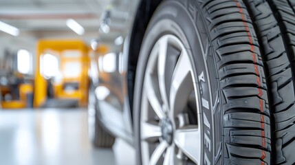 Workshop performing tire rotation and lubrication, mechanic and service