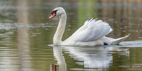 Fototapeta premium Majestic swan gracefully gliding on a tranquil lake , swan, lake, water, bird, nature, wildlife, feather, elegant