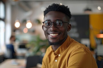Fototapeta premium Portrait of a young male worker in startup company office