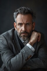 Obraz premium Pensive businessman, slate gray mood, soft frontal lighting