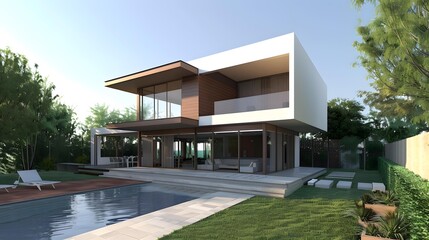 Fototapeta premium Modern House with Swimming Pool and Garden