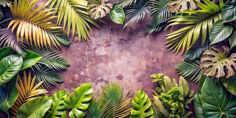 Naklejka premium Boho tropical background with green and warm neutral botanical elements, boho, tropical, background, green, warm, neutral