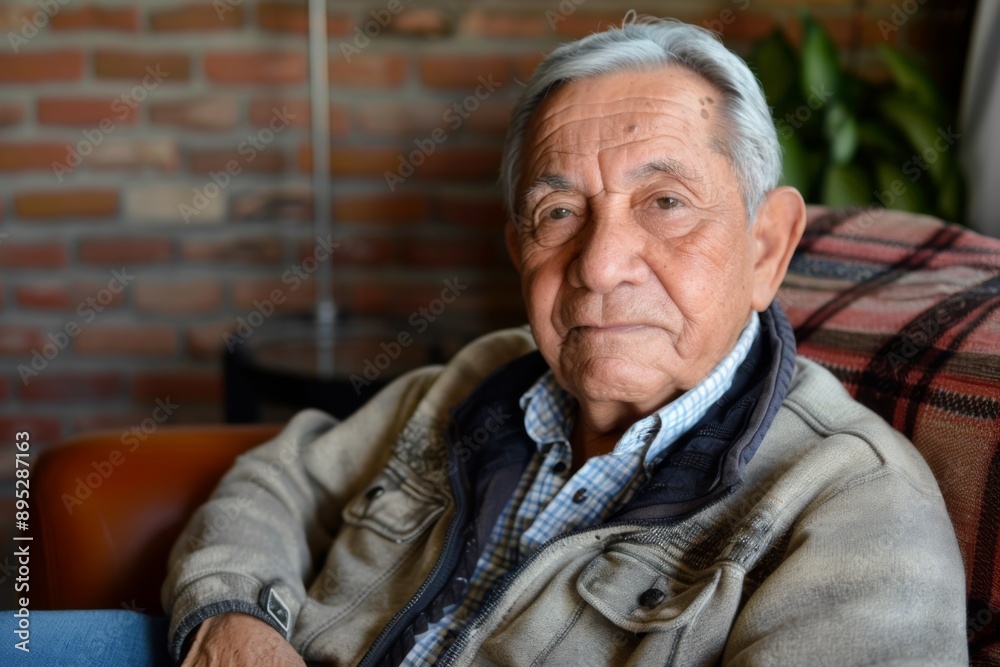 Wall mural portrait of a senior hispanic man in nursing home