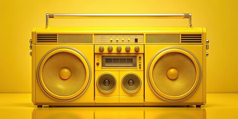 Fototapeta premium Yellow boombox with speakers, music, retro, vintage, technology, sound system, portable, music player, audio equipment, hip hop
