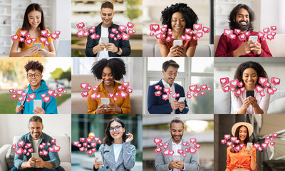 The image shows a diverse group of people, both men and women, of different ages, looking at their...