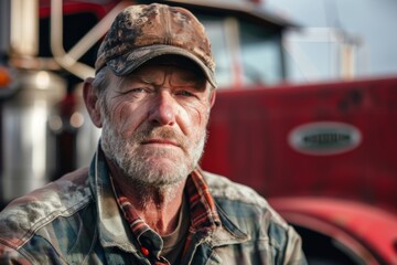 Obraz premium Portrait of a middle aged Caucasian male truck driver