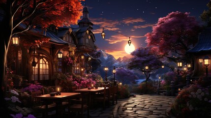 japan street in animation style background