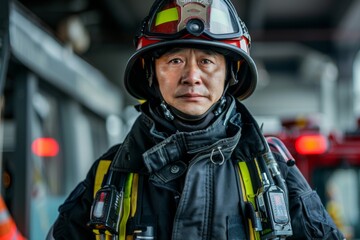 Portrait of a middle aged male Asian firefighter