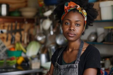 Obraz premium Portrait of a young black woman in zero waste store
