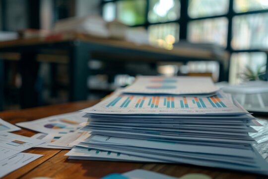 Collection of graphs and analytics charts on office desk