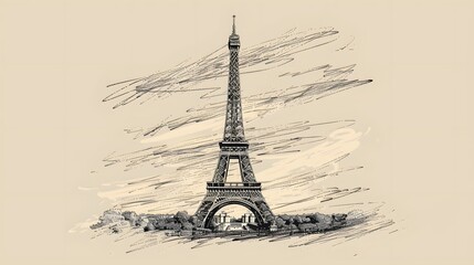 A sketch of the Eiffel Tower with a grungeinspired background
