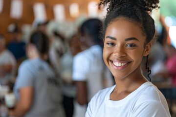 Portrait of a smiling young African American female volunteer at community center