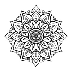 Circle flower of mandala with floral ornament pattern. Circular pattern in the form of a mandala. Henna tatoo mandala. Mehndi style. Coloring book page.