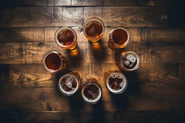 View of beer glasses on countertop in bar