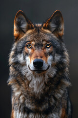 Obraz premium The Alpha's Gaze: A majestic grey wolf locks eyes with intensity, its powerful presence captivating against a blurred forest backdrop. 