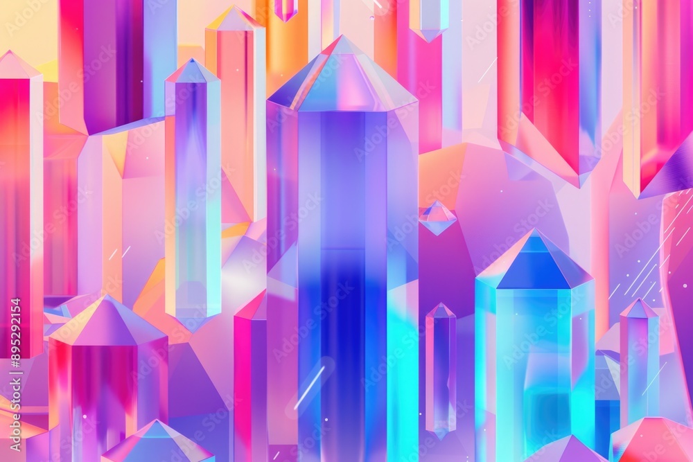 Poster A vibrant display of colorful crystals set against a bright and cheerful background, perfect for adding some sparkle to your design or project