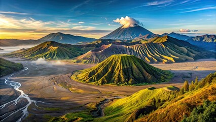Fototapeta premium The picturesque valleys and hills in Bromo Tengger Semeru National Park, nature, landscape, mountains, beauty, scenic