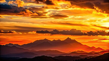 Fototapeta premium Sunset casting a warm glow over the silhouette of mountains , sunset, mountains, scenic, dusk, evening, landscape, nature